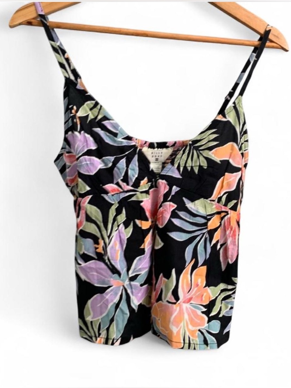 Billabong Black Floral Print babydoll Camisole size Small #babydoll